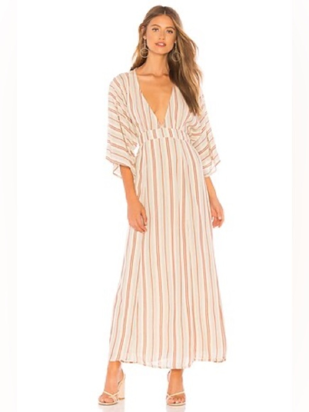 Amuse Society “Forever and a Day” Striped V-Neck Dress in Sand. Size small.